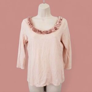 Talbots Super Soft 100% Pima Cotton Top Size SP Ruffle‎ Neck NWOT